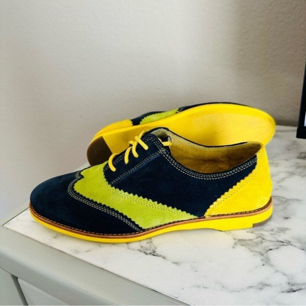 Johnston & Murphy Ladies Derby Oxford Shoes Blue Yellow Lime Green Suede Size 7 - Picture 4 of 12